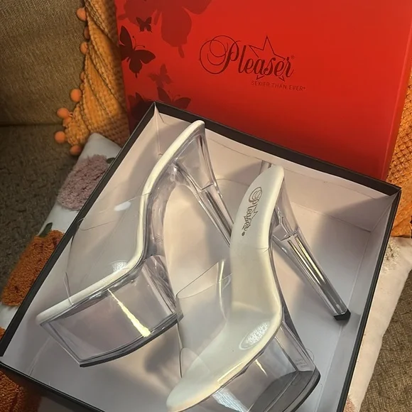 Never worn clear and white pleaser heels - Picture 3 of 5